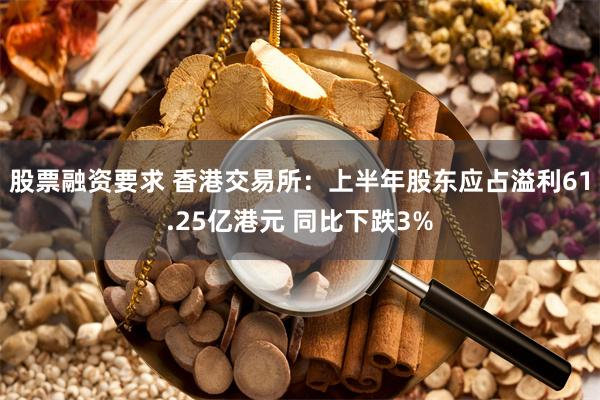 股票融资要求 香港交易所：上半年股东应占溢利61.25亿港元 同比下跌3%